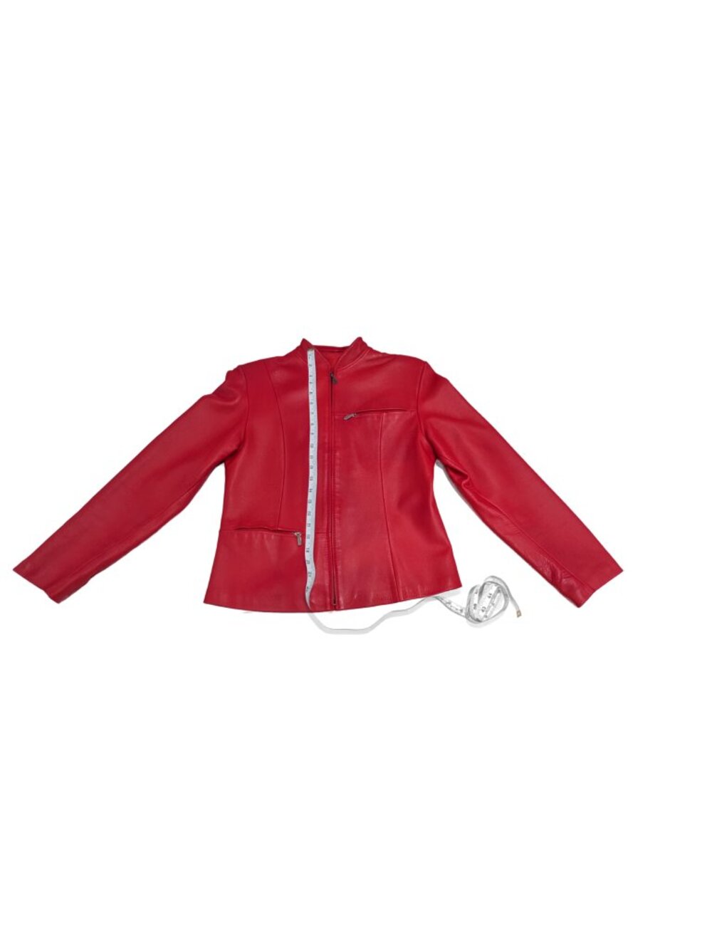 Creaciones EMY Red Sheepskin Leather Jacket Women M Fitted Zip Handmade Mexico - Picture 6 of 8